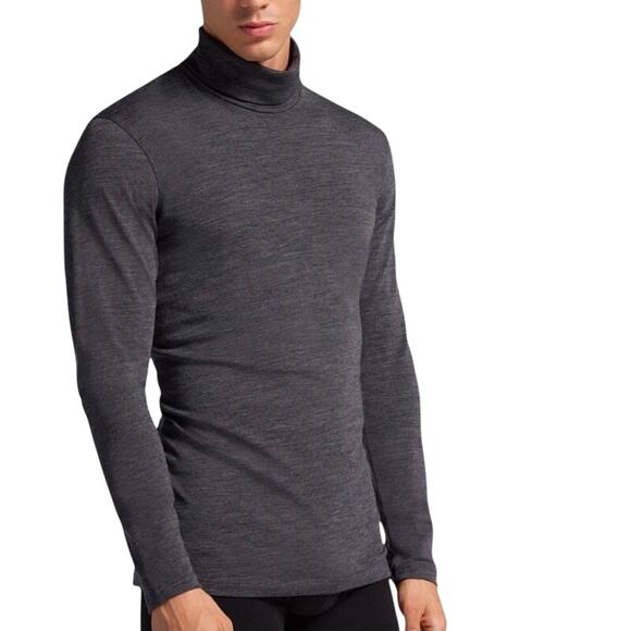 INTIMISSIMI Merino Wool High Neck LS Top Men L Charcoal Comfort Everyday Unisex - Picture 1 of 11